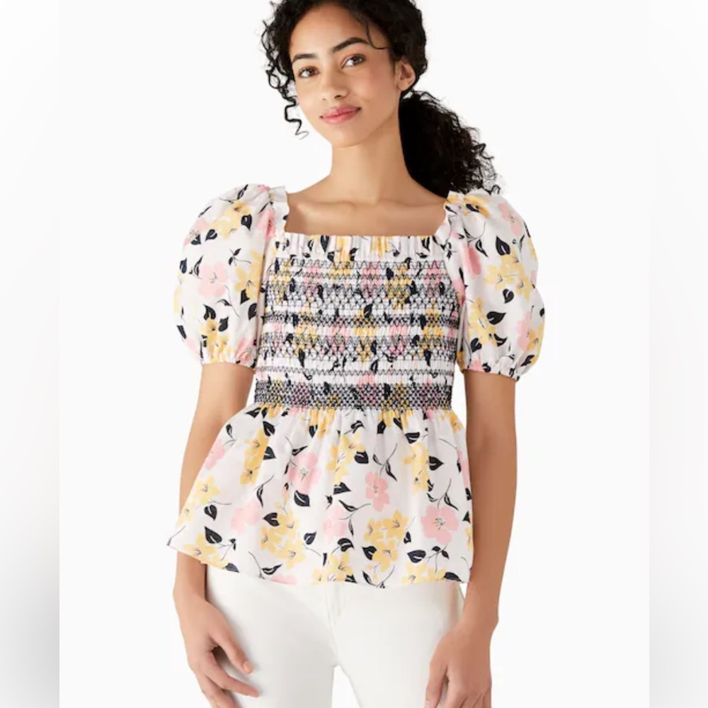 Kate Spade Lily Blooms Puff Sleeve Top